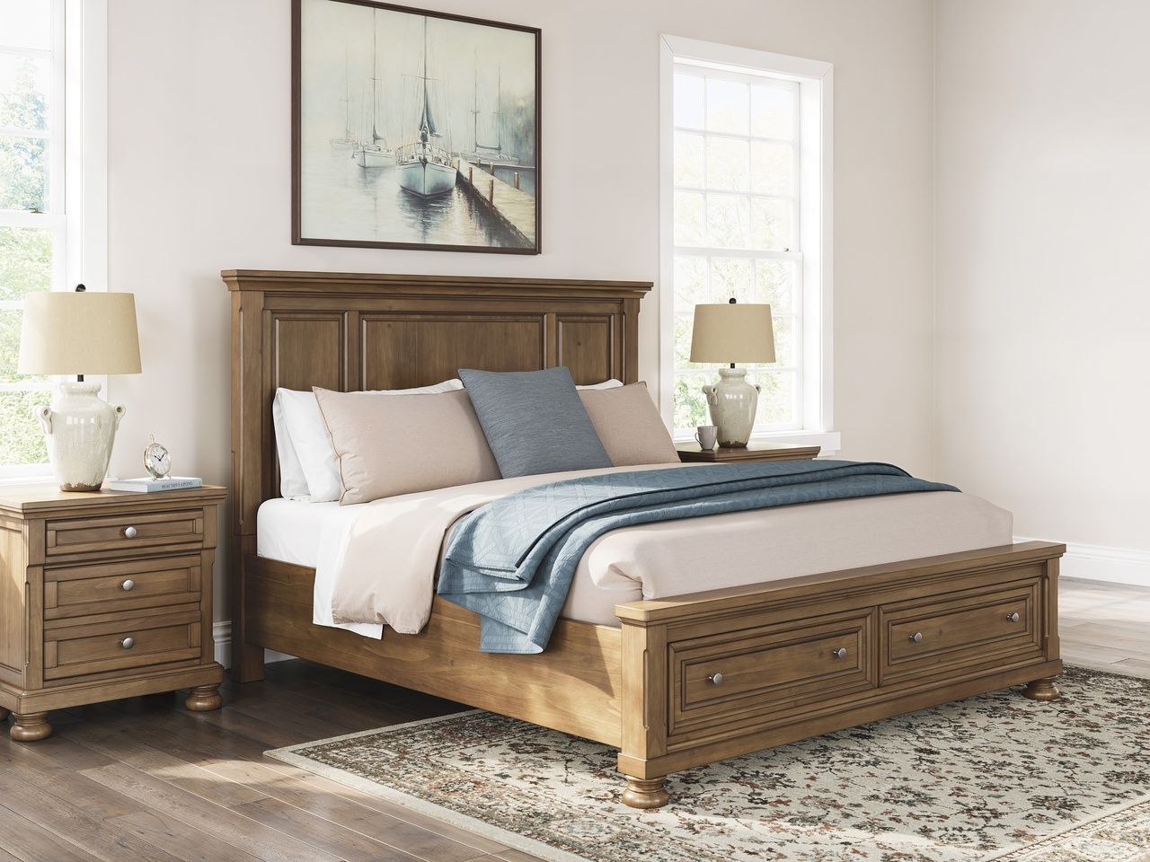 Glarrison King Panel Storage Bed In Medium Brown NCB779B12
