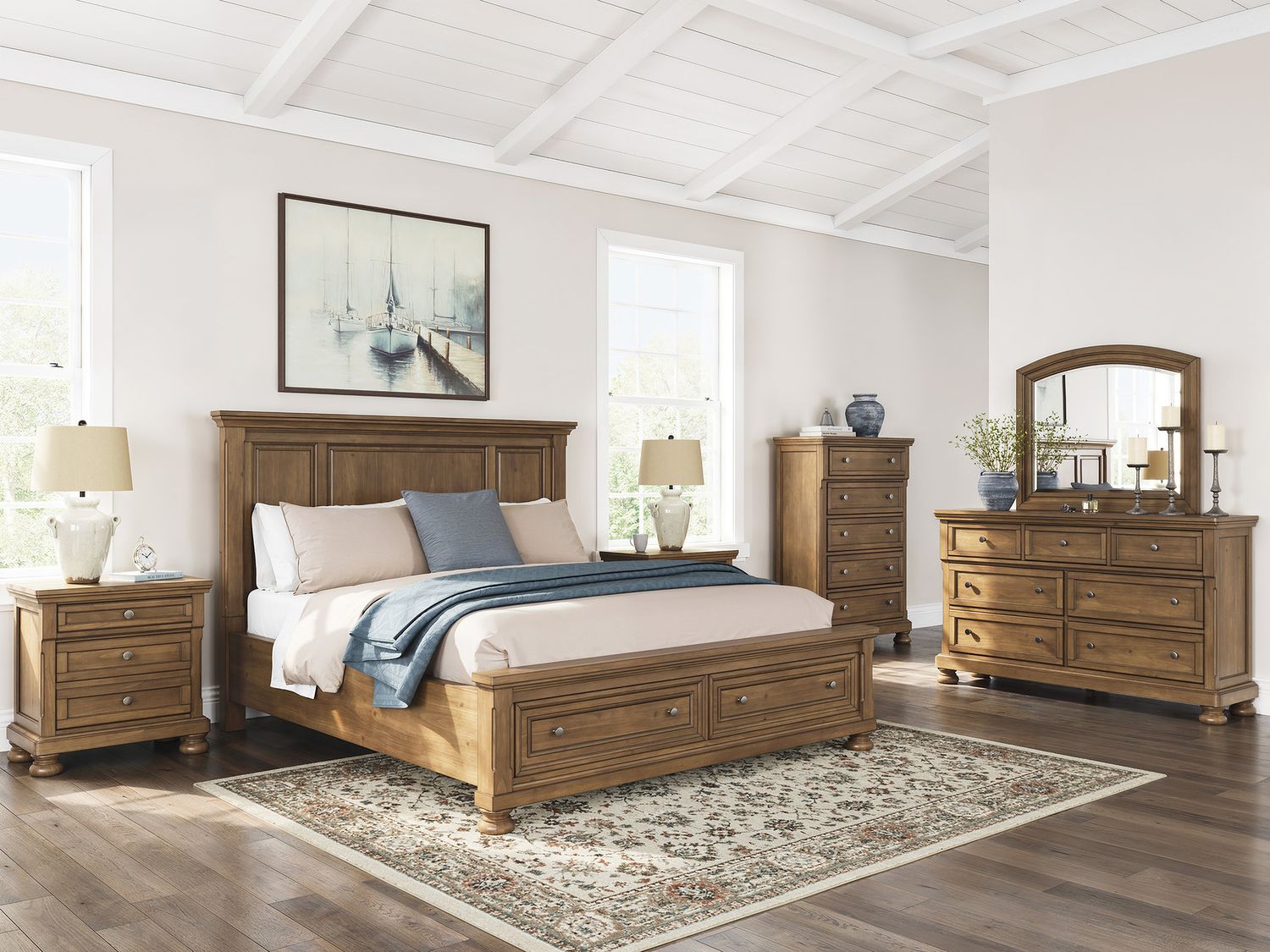 Glarrison California King Panel Storage Bed In Medium Brown NCB779B13