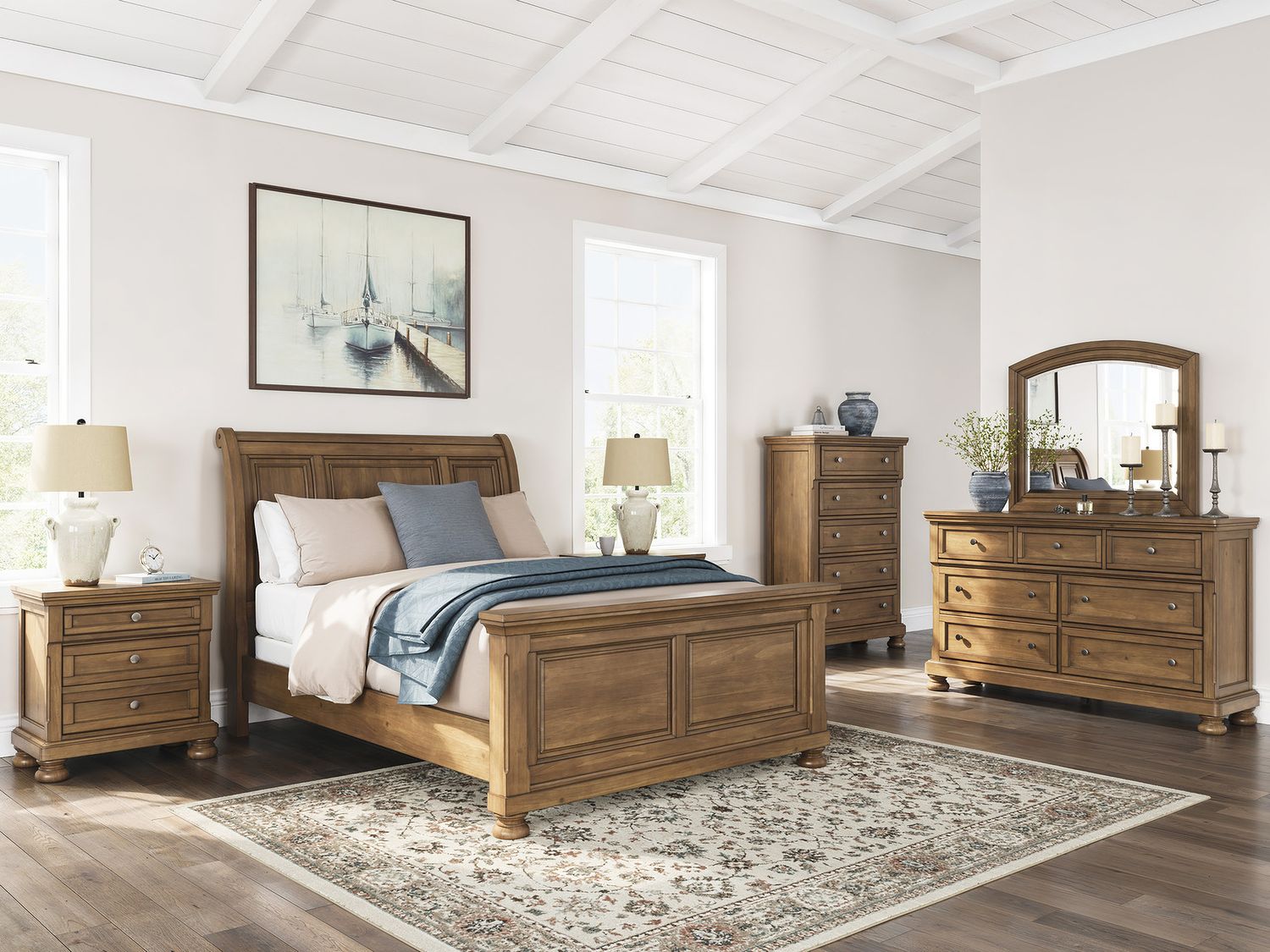 Glarrison Queen Sleigh Bed In Medium Brown NCB779B14