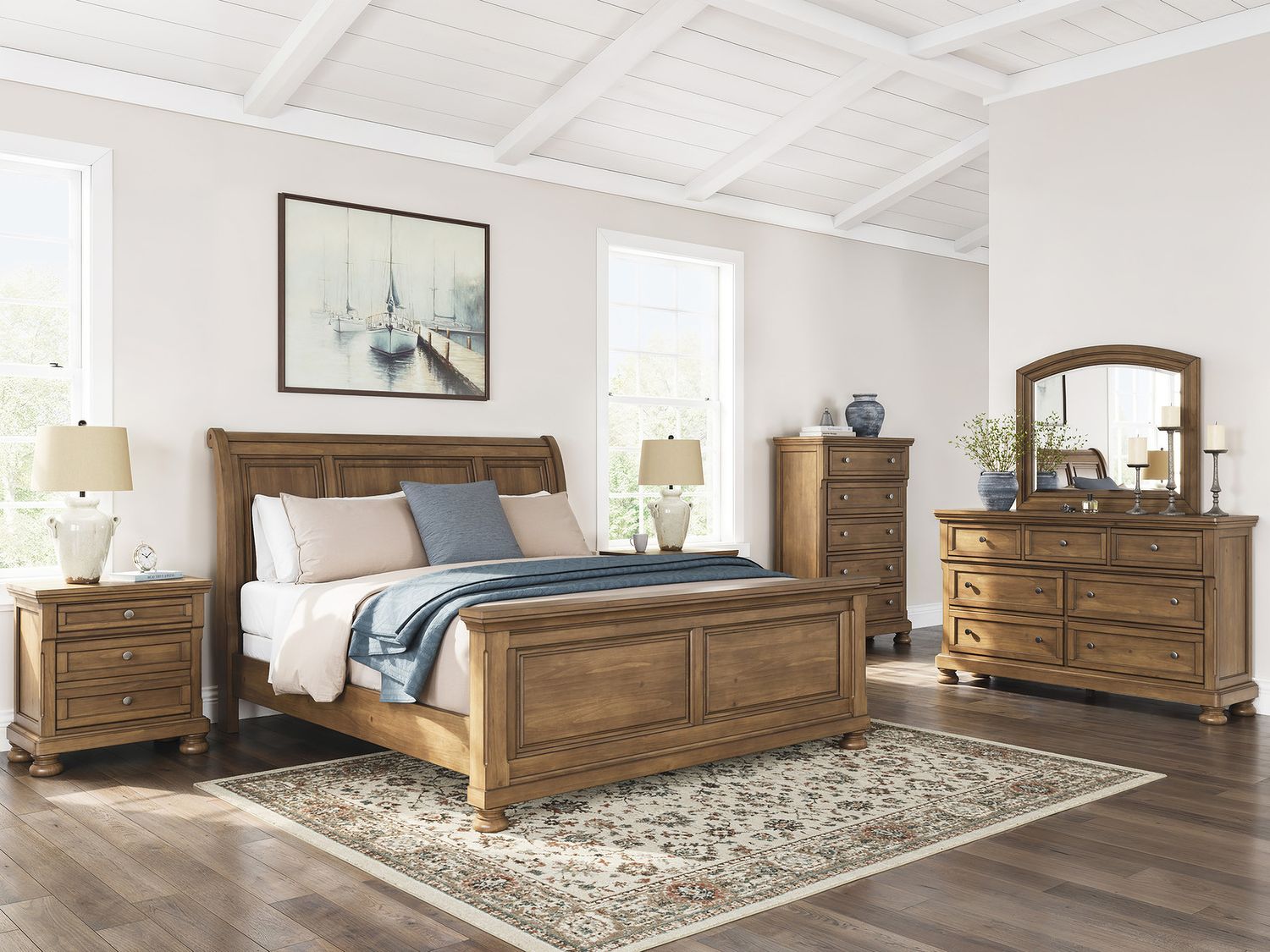 Glarrison King Sleigh Bed In Medium Brown NCB779B15