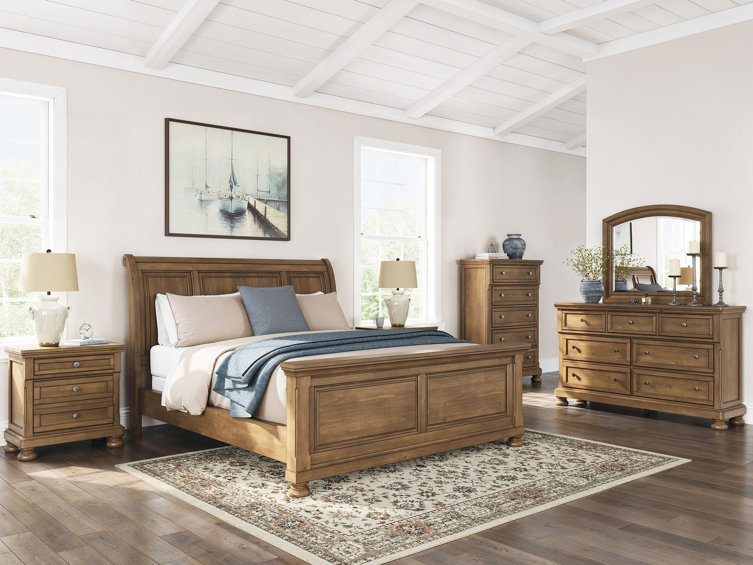 Glarrison California King Sleigh Bed In Medium Brown NCB779B16