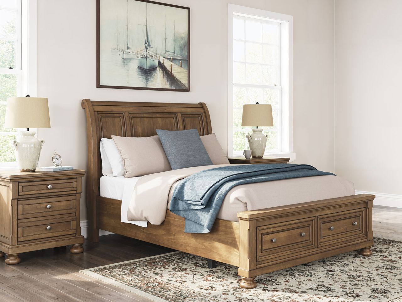Glarrison Queen Storage Sleigh Bed In Medium Brown NCB779B4