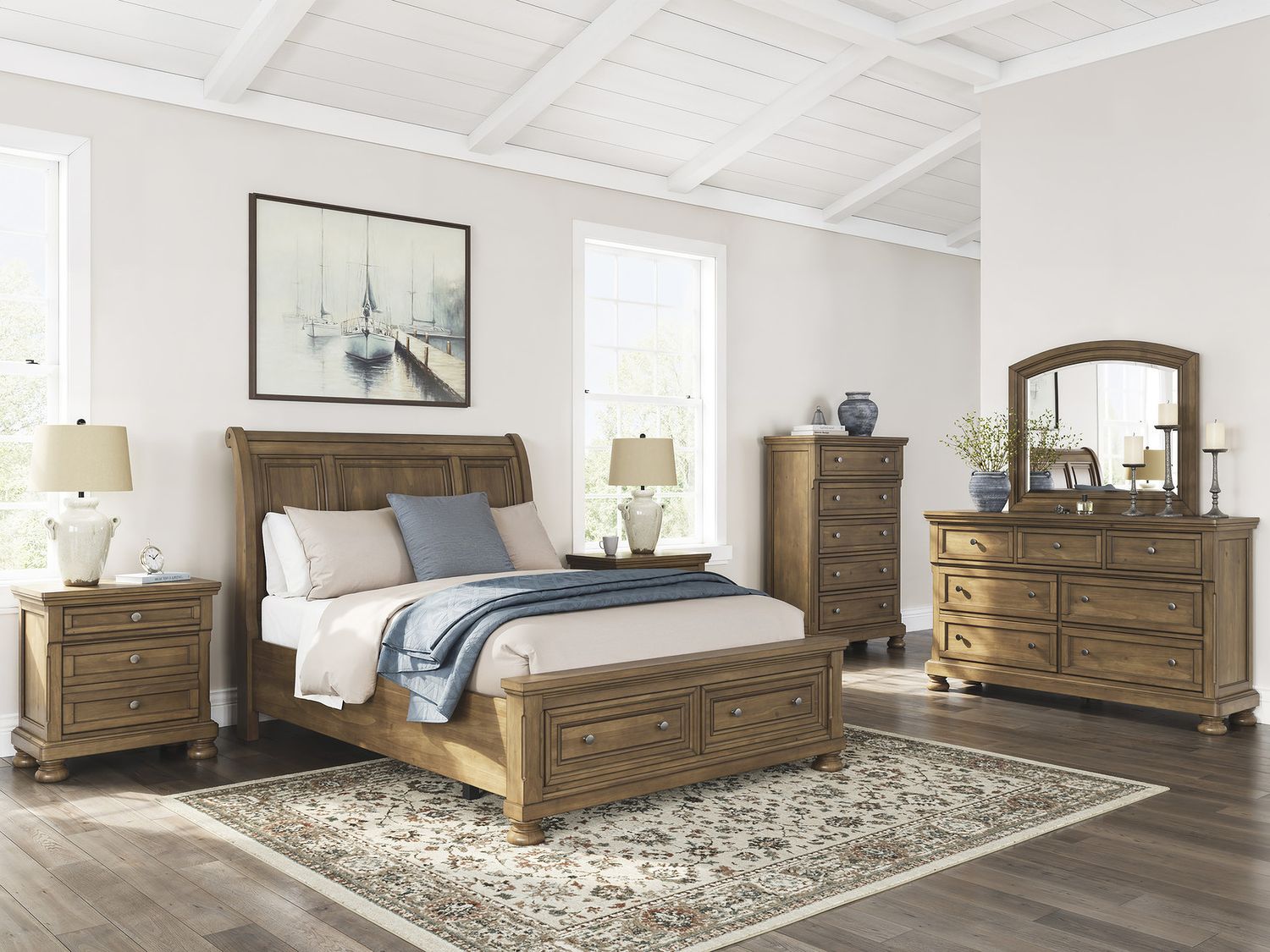 Glarrison Queen Storage Sleigh Bed In Medium Brown NCB779B4