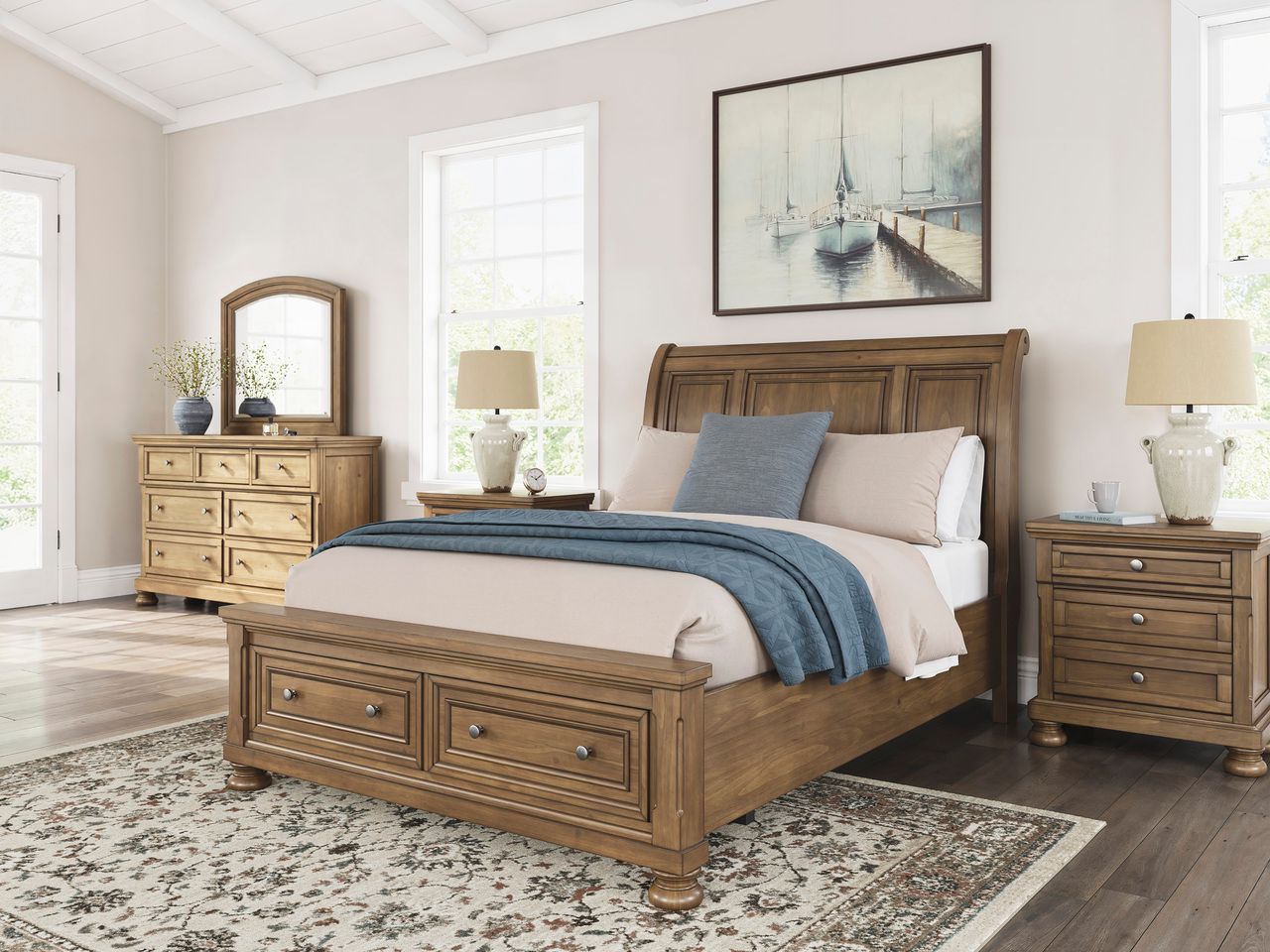 Glarrison Queen Storage Sleigh Bed In Medium Brown NCB779B4