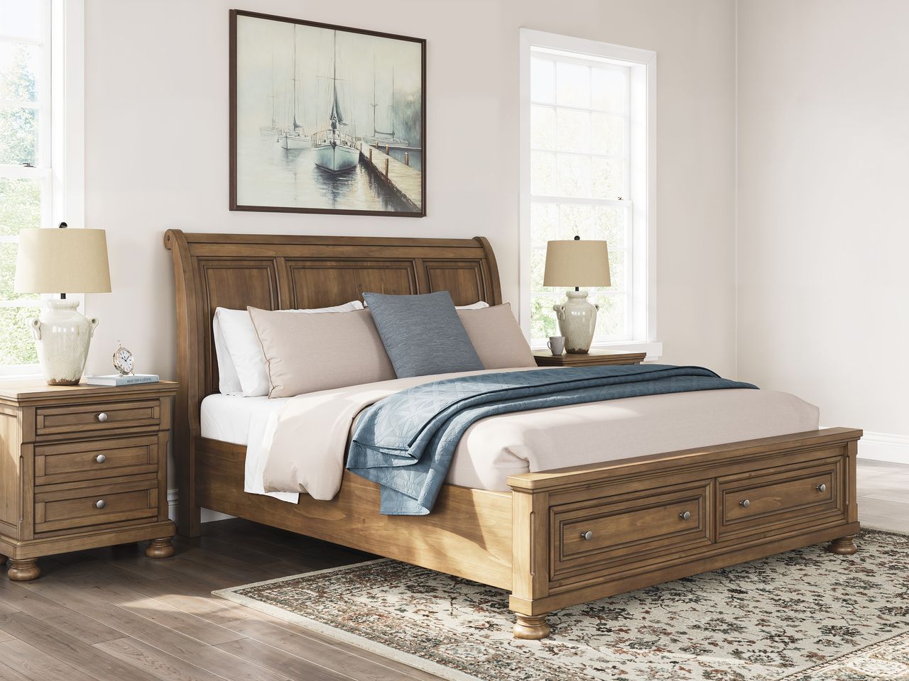 Glarrison California King Storage Sleigh Bed In Medium Brown NCB779B9