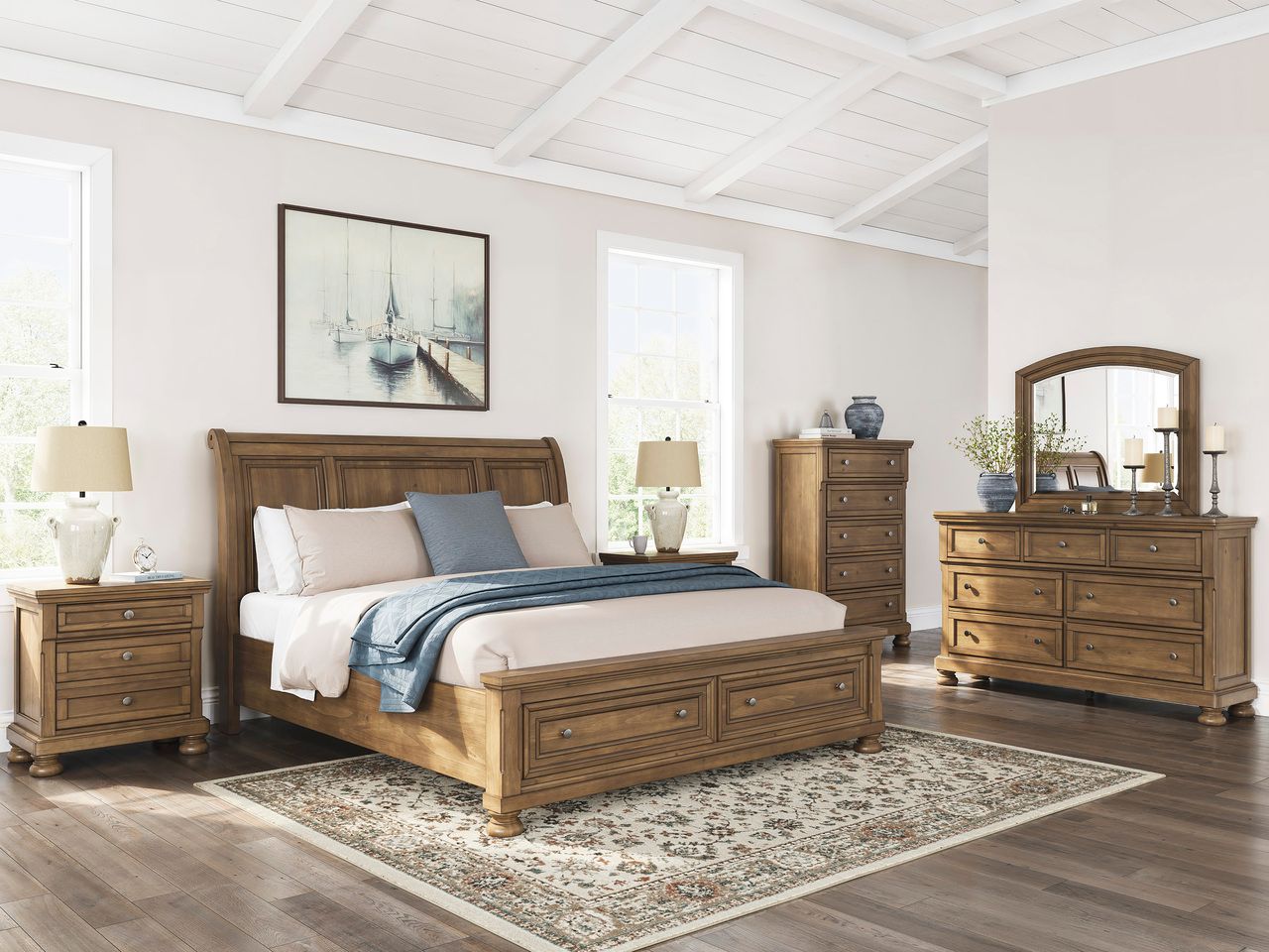 Glarrison California King Storage Sleigh Bed In Medium Brown NCB779B9