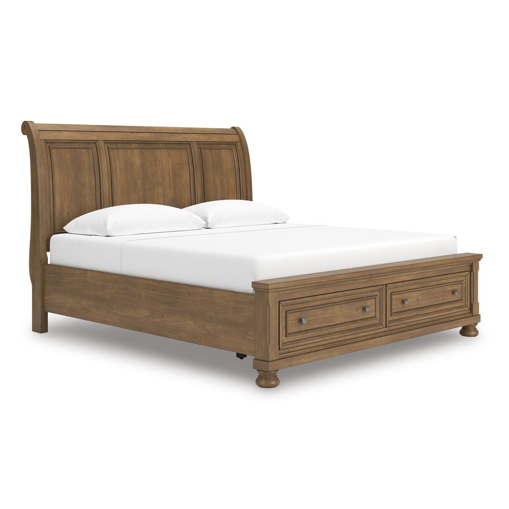 Glarrison California King Storage Sleigh Bed In Medium Brown NCB779B9