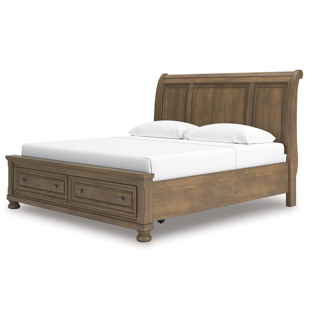 Glarrison California King Storage Sleigh Bed In Medium Brown NCB779B9