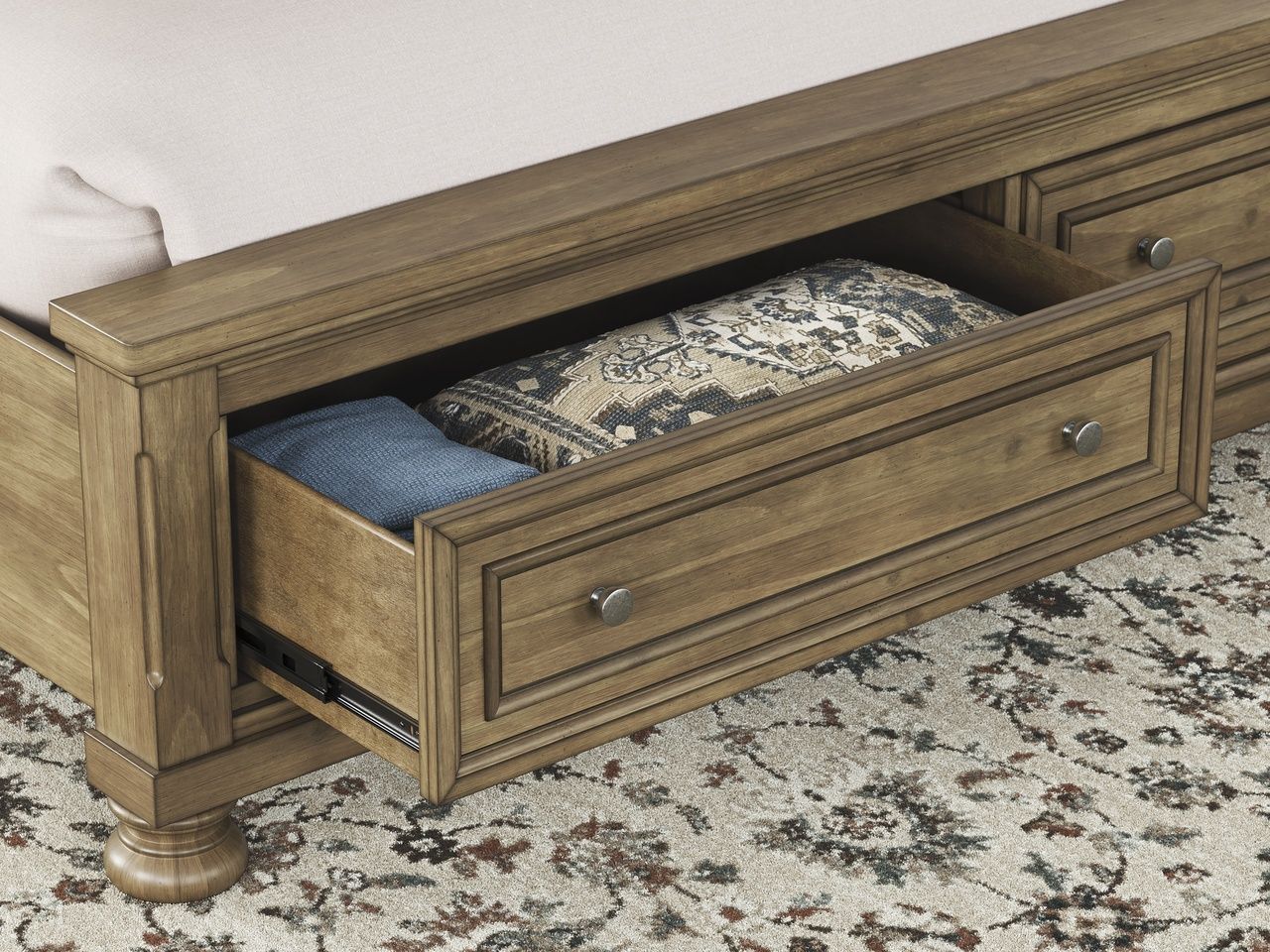 Glarrison California King Storage Sleigh Bed In Medium Brown NCB779B9