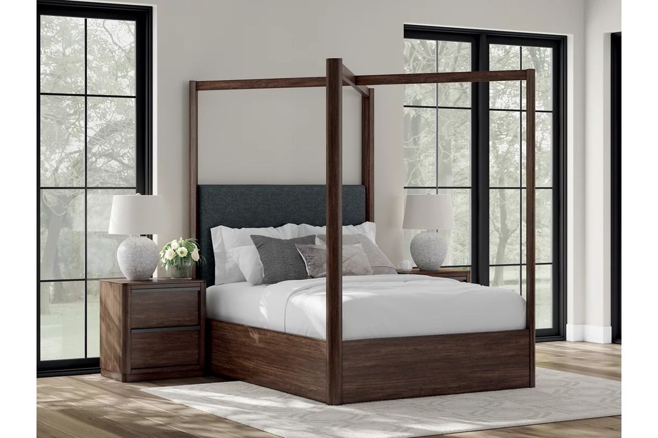Yingden Queen Canopy Bed In Dark Brown NCB857B2