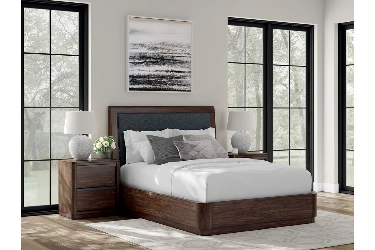 Yingden Queen Upholstered Panel Bed In Dark Brown NCB857B4