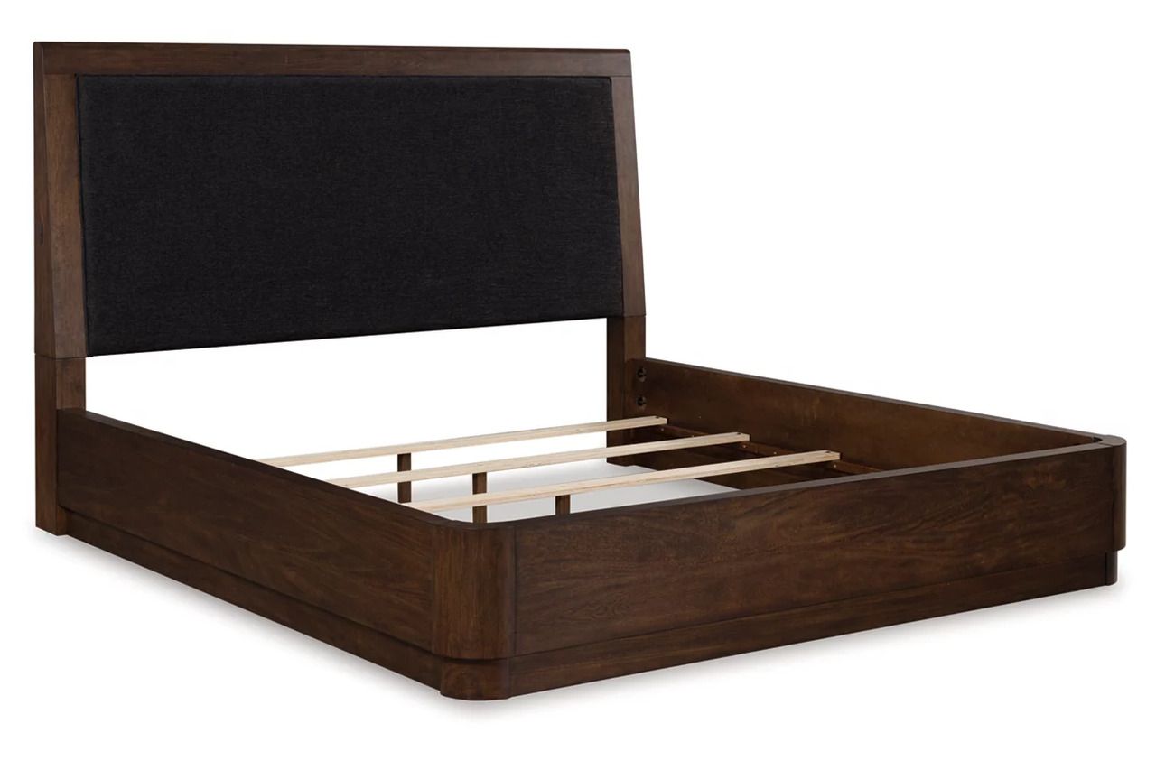 Yingden Queen Upholstered Panel Bed In Dark Brown NCB857B4