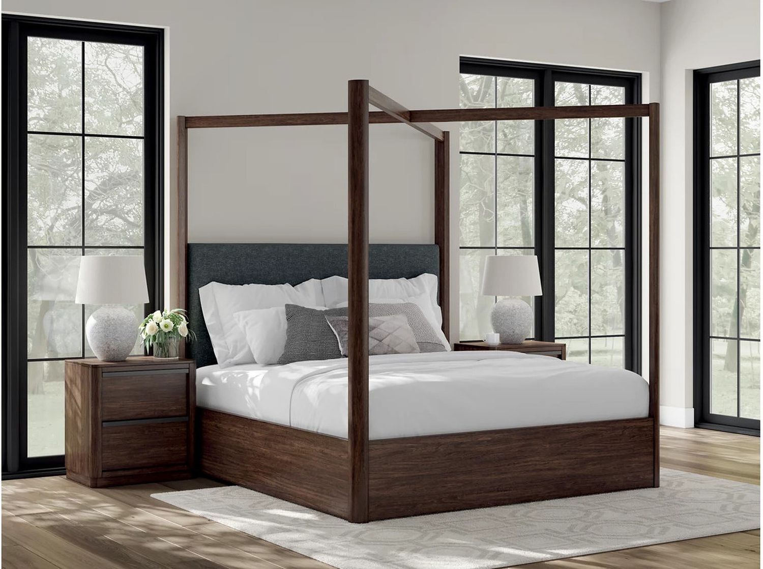 Yingden King Canopy Bed In Dark Brown NCB857B6