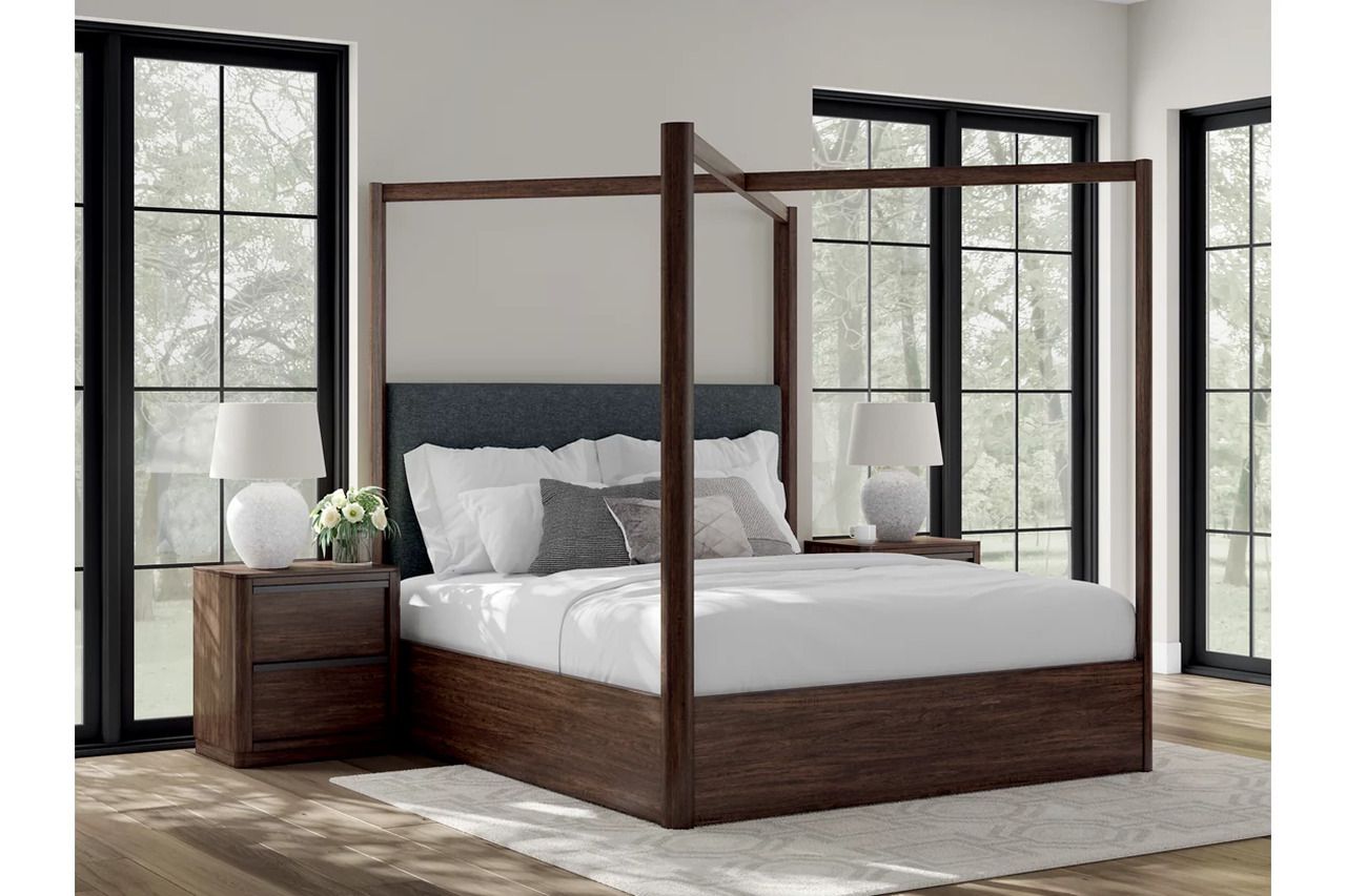 Yingden California King Canopy Bed In Dark Brown NCB857B7