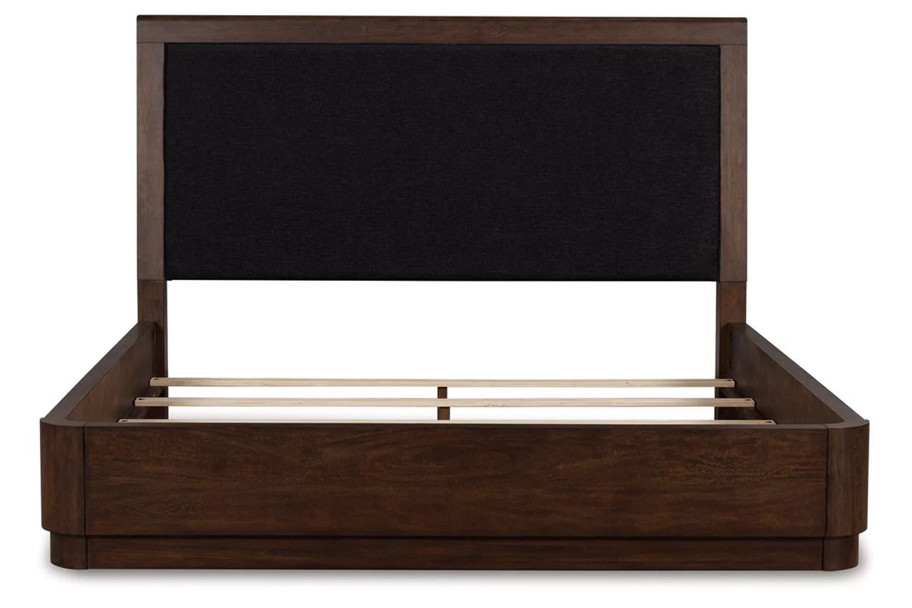 Yingden California King Upholstered Panel Bed In Dark Brown NCB857B9