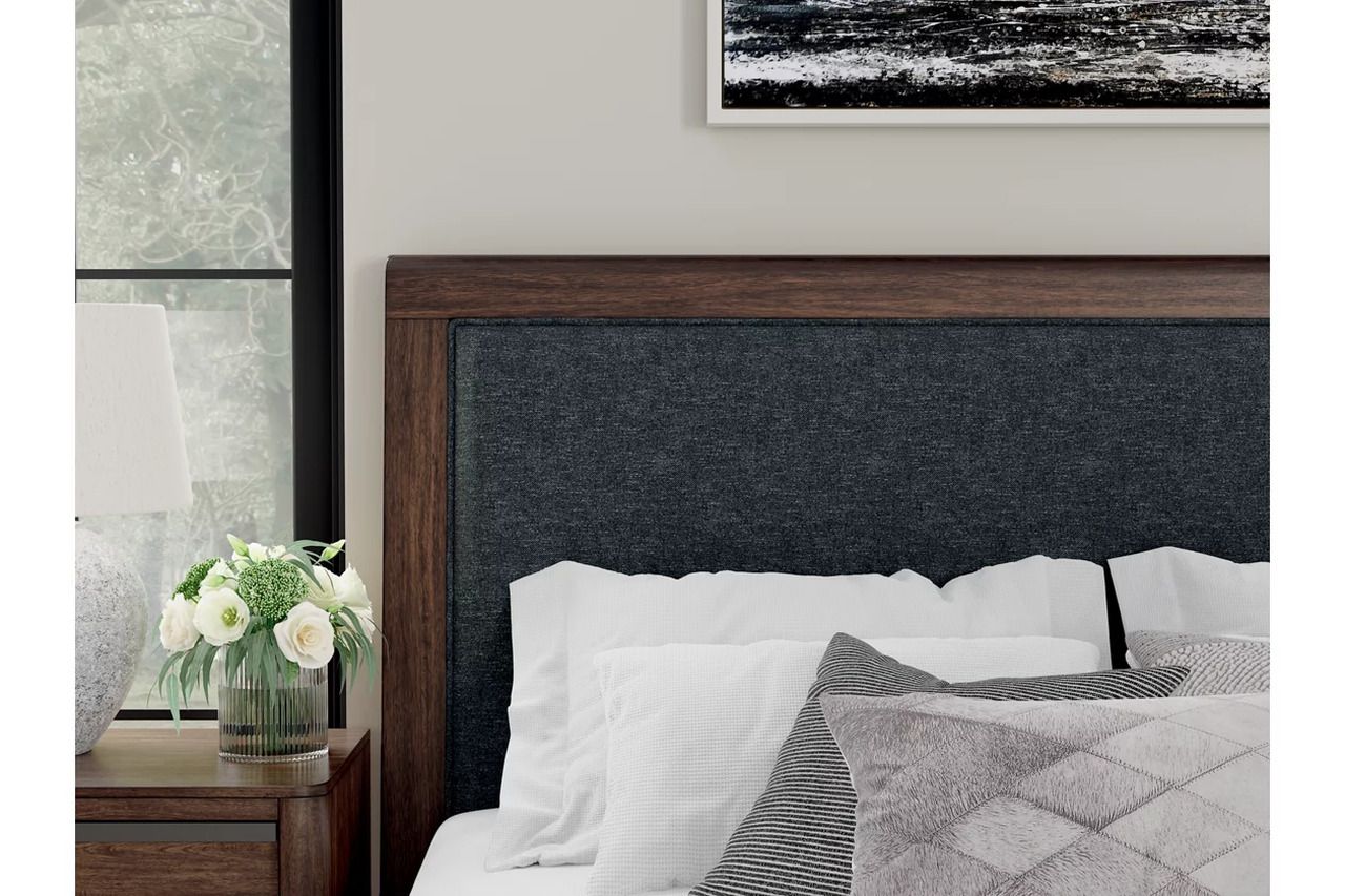 Yingden California King Upholstered Panel Bed In Dark Brown NCB857B9