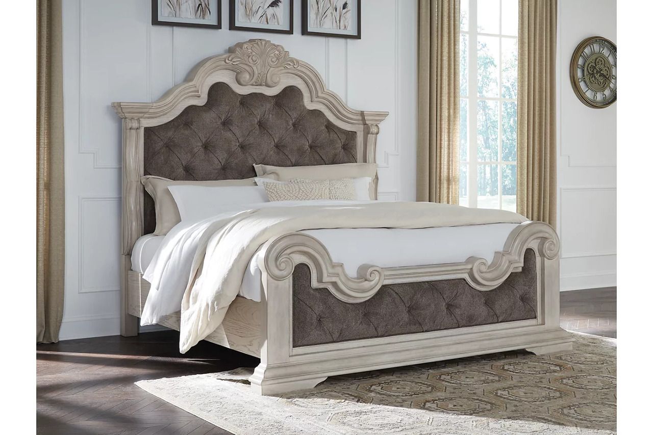 Valleymont King Upholstered Panel Bed In Antique White NCB948B4