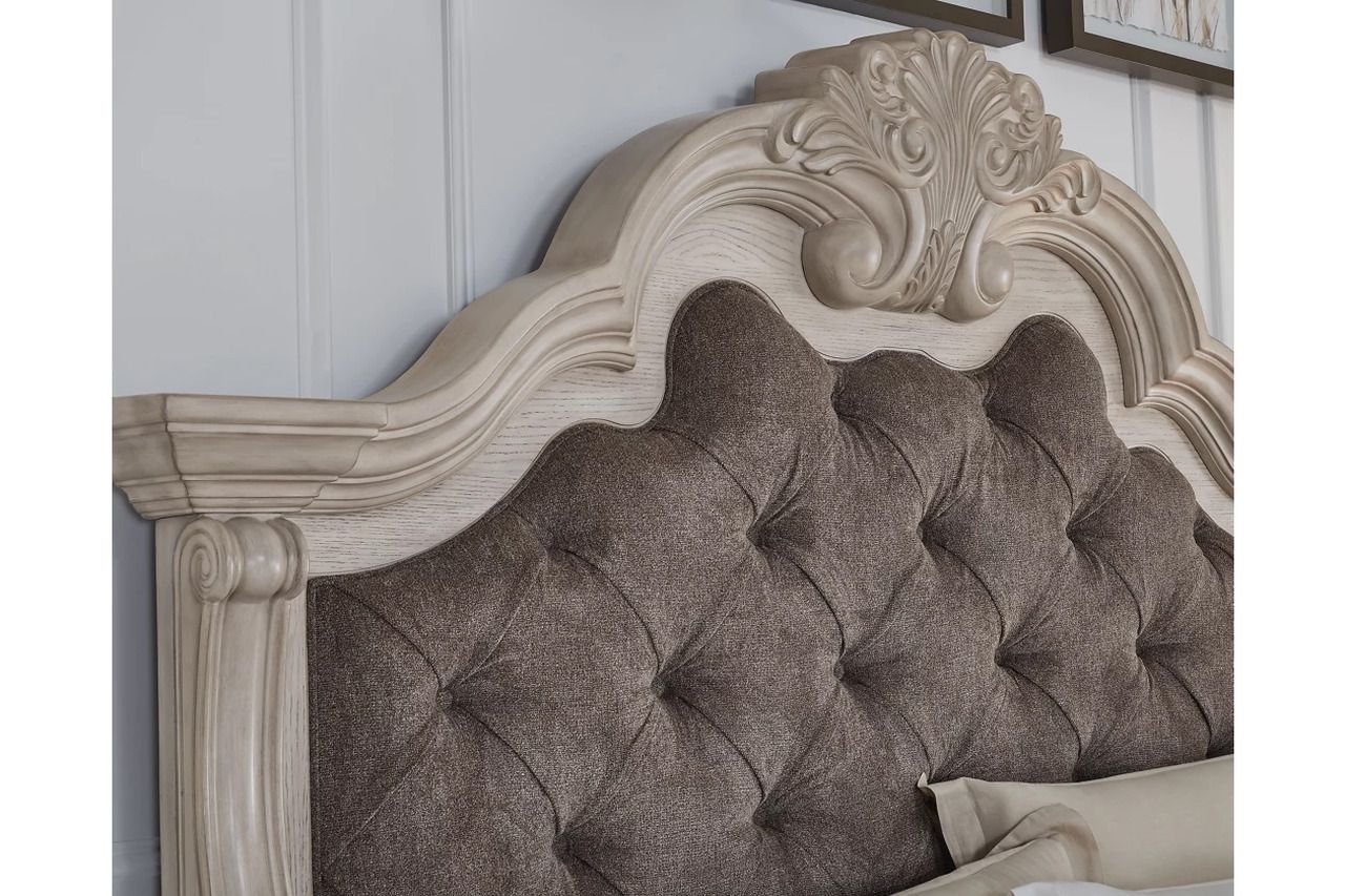 Valleymont California King Upholstered Panel Bed In Antique White NCB948B5