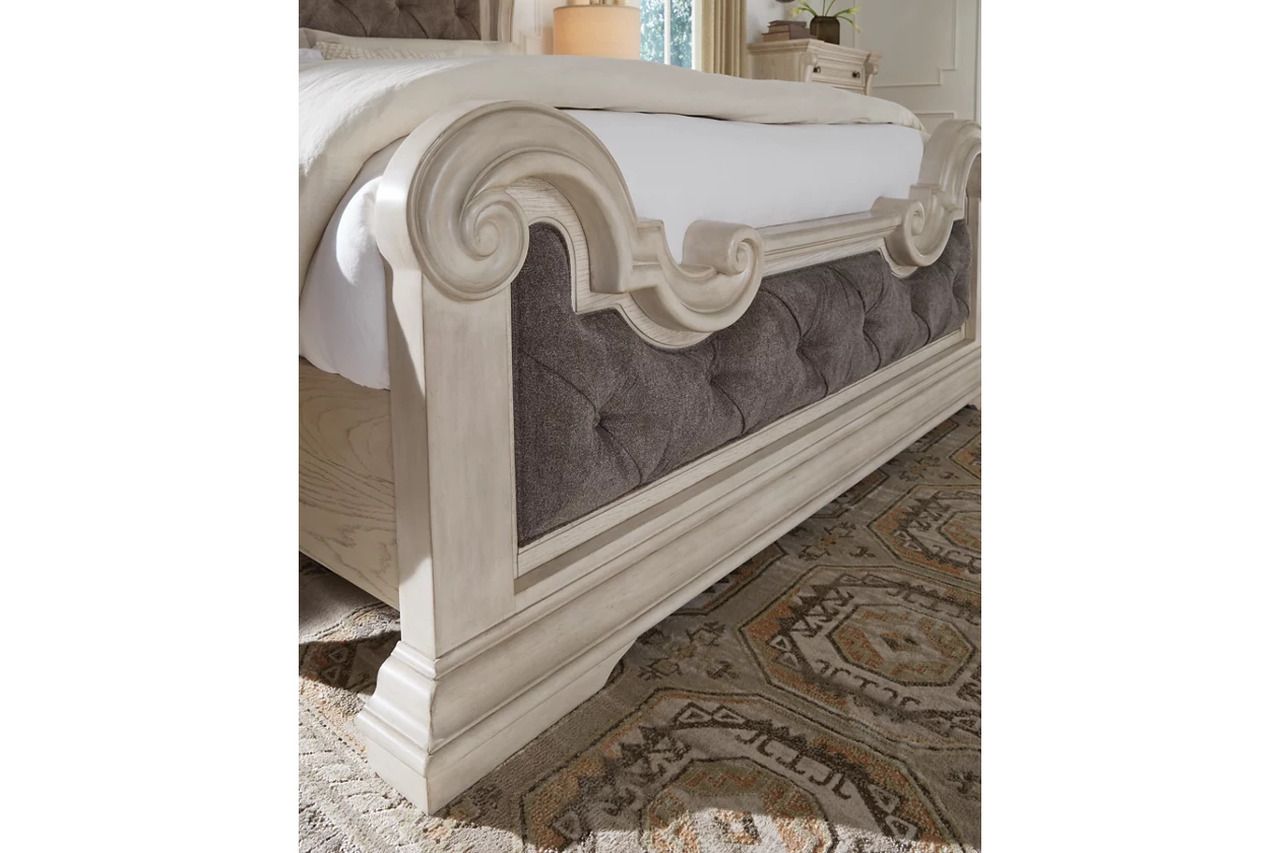 Valleymont California King Upholstered Panel Bed In Antique White NCB948B5
