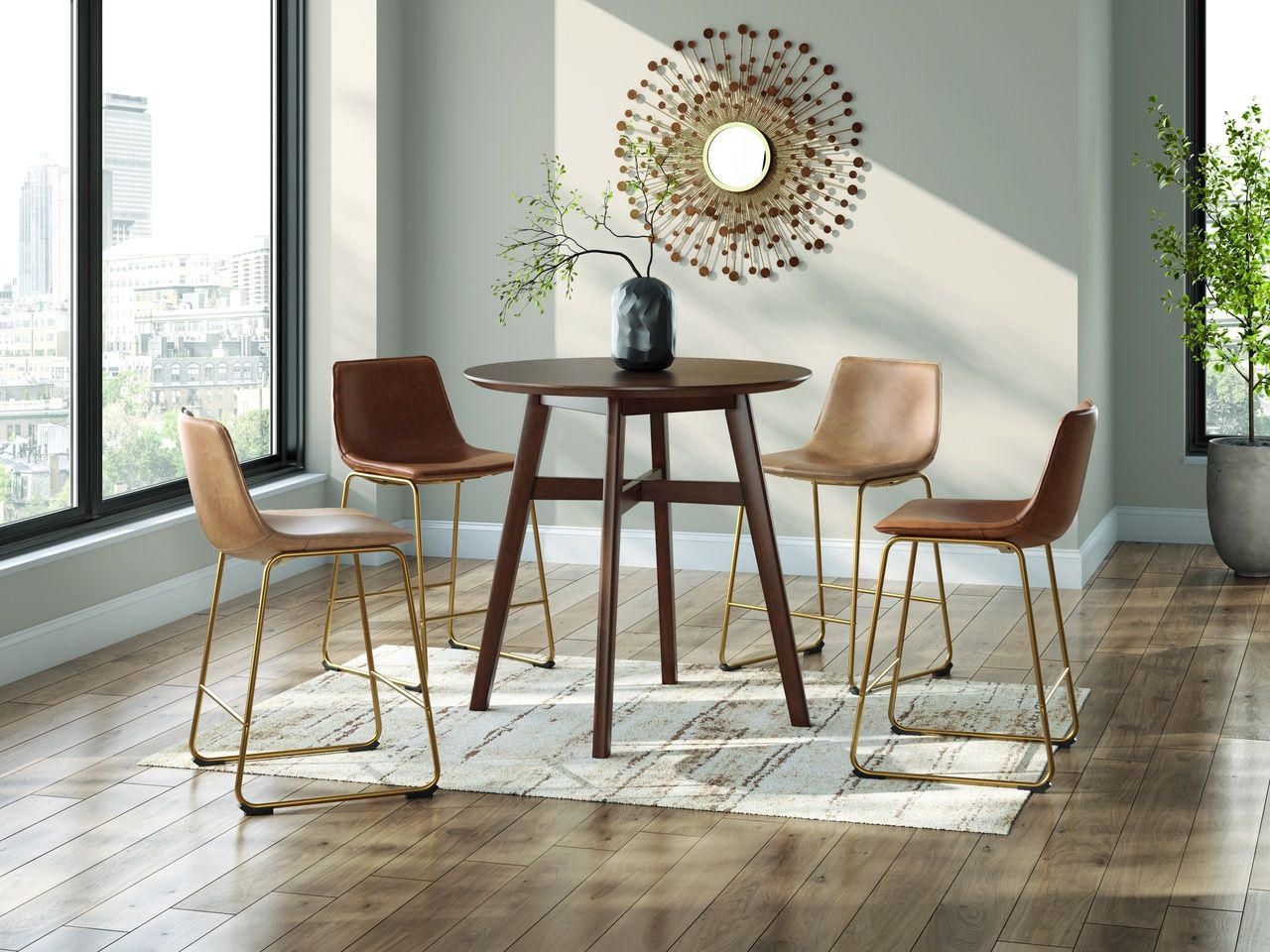 Lexadine Counter Height Barstool Set of 2 In Brown and Gold NCD373224