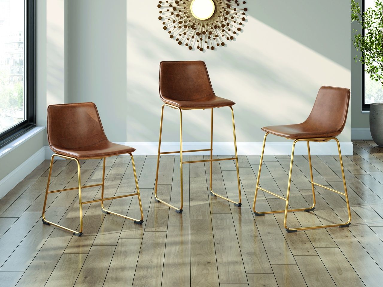 Lexadine Counter Height Barstool Set of 2 In Brown and Gold NCD373224