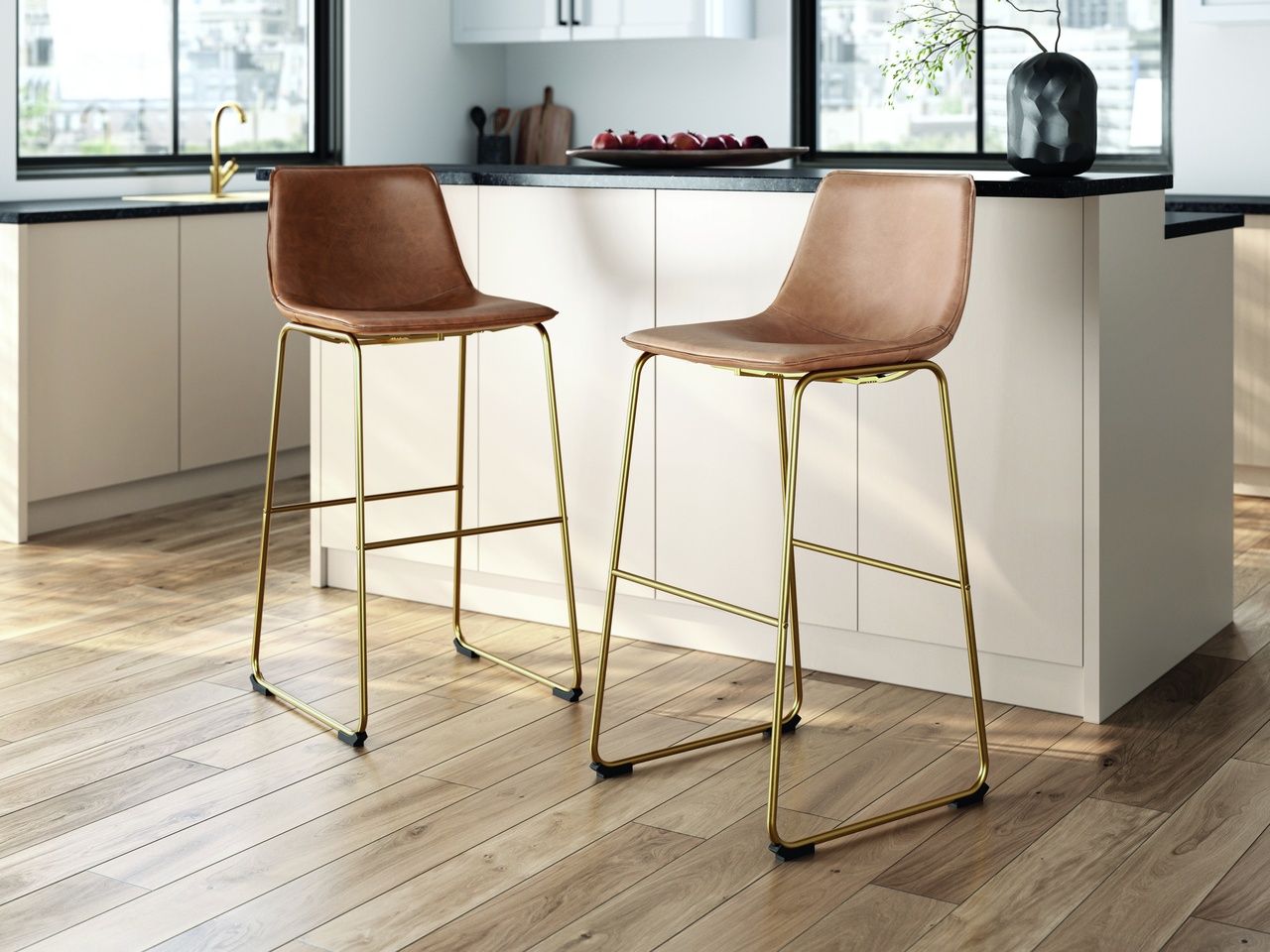 Lexadine Bar Height Barstool Set of 2 In Toast and Gold NCD373330