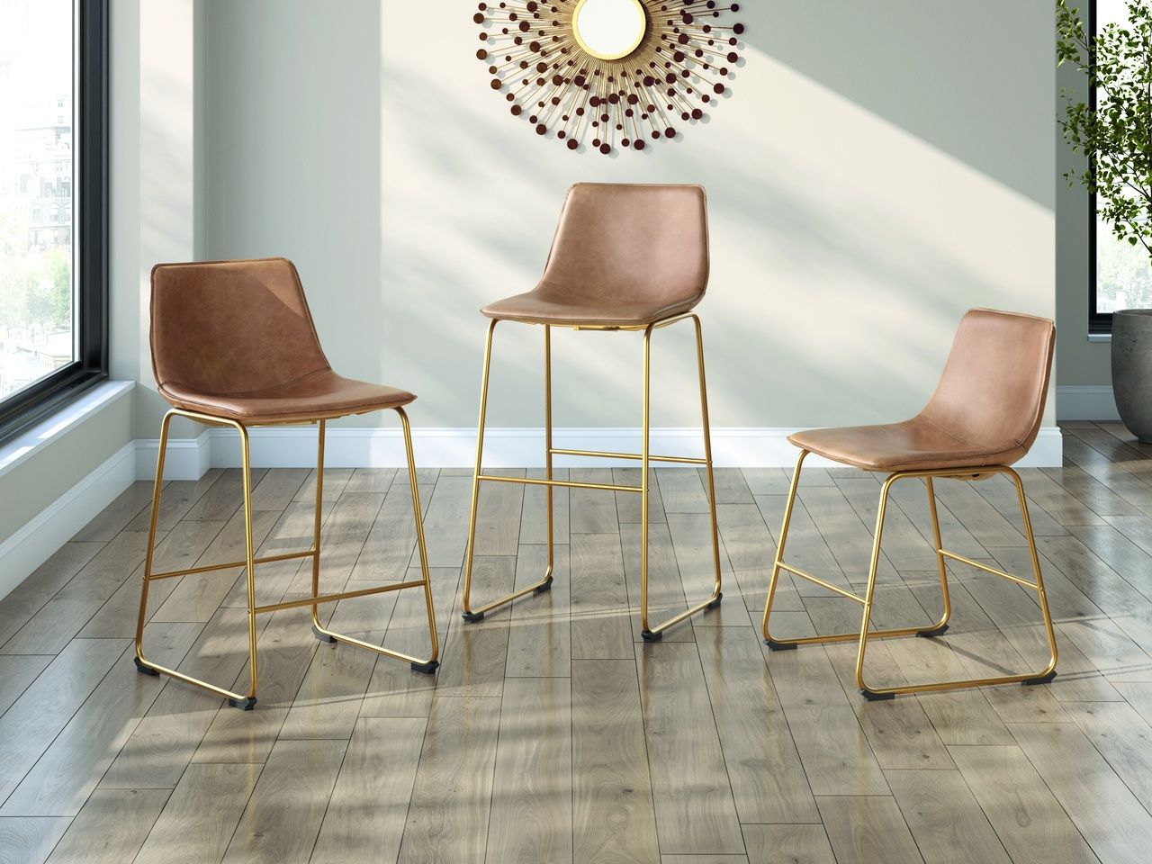 Lexadine Bar Height Barstool Set of 2 In Toast and Gold NCD373330