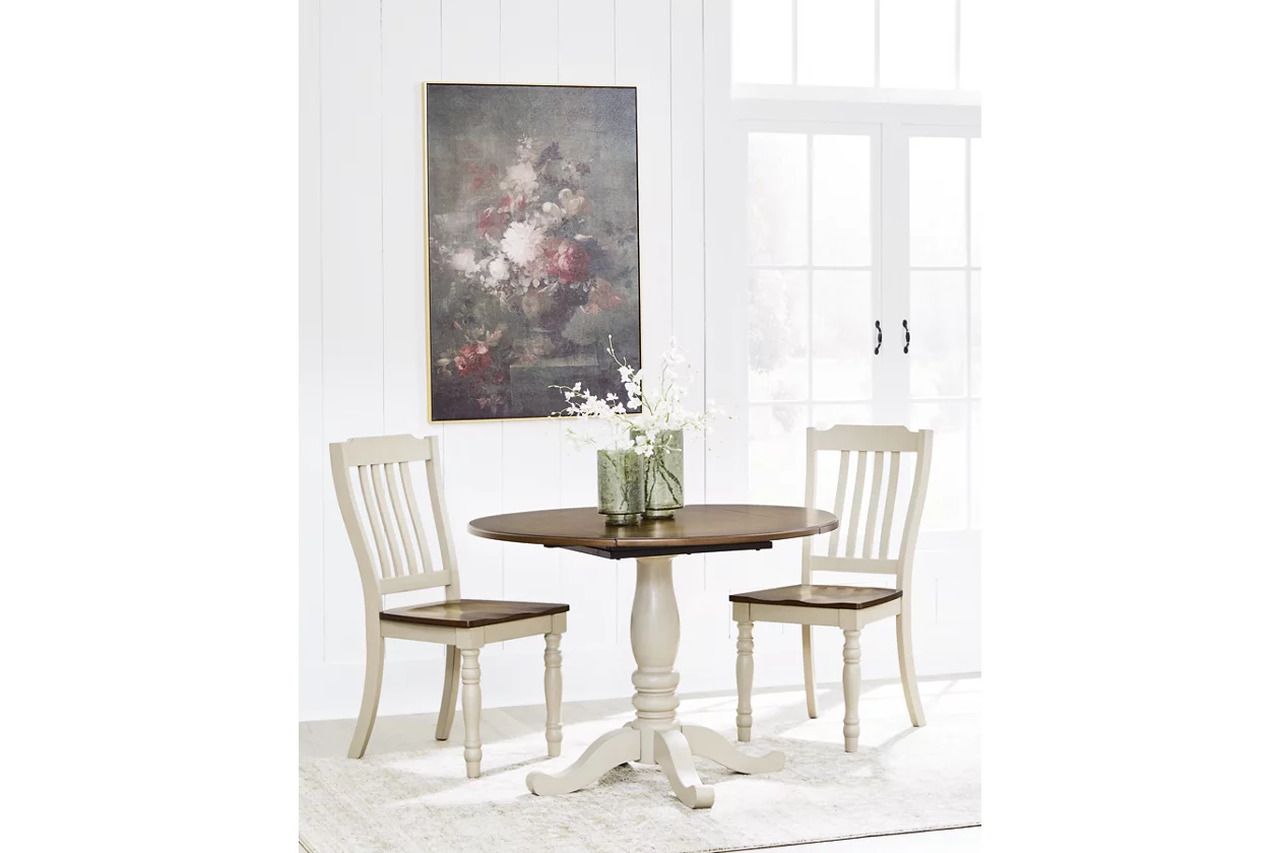 Waverun Dining Chair Set of 2 In Antique White and Brown NCD61601