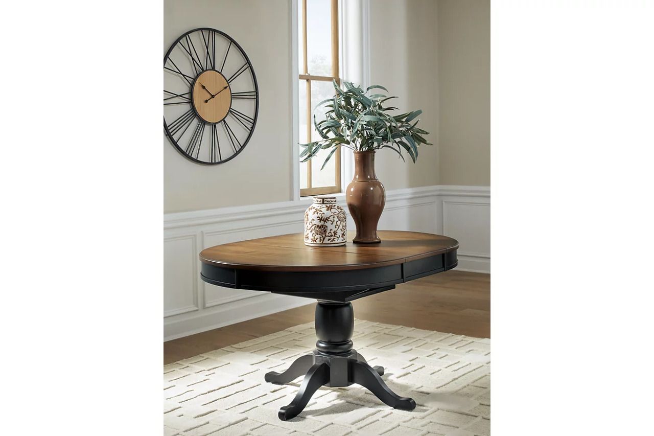 Phillinger Extension Dining Room Set In Black and Brown NCD619D2