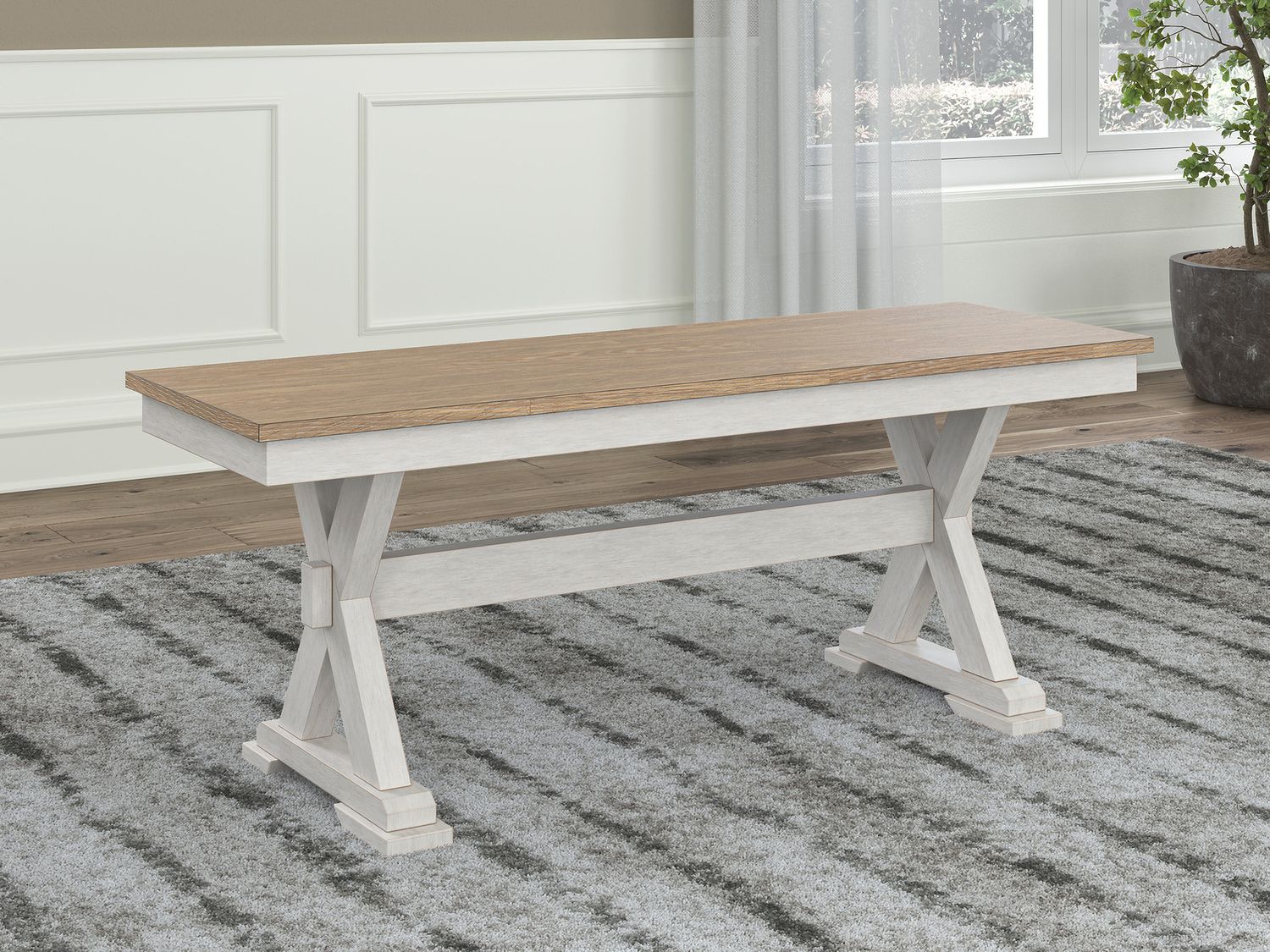 Westlinport 48 Inch Dining Bench In Natural and Antique White NCD62700