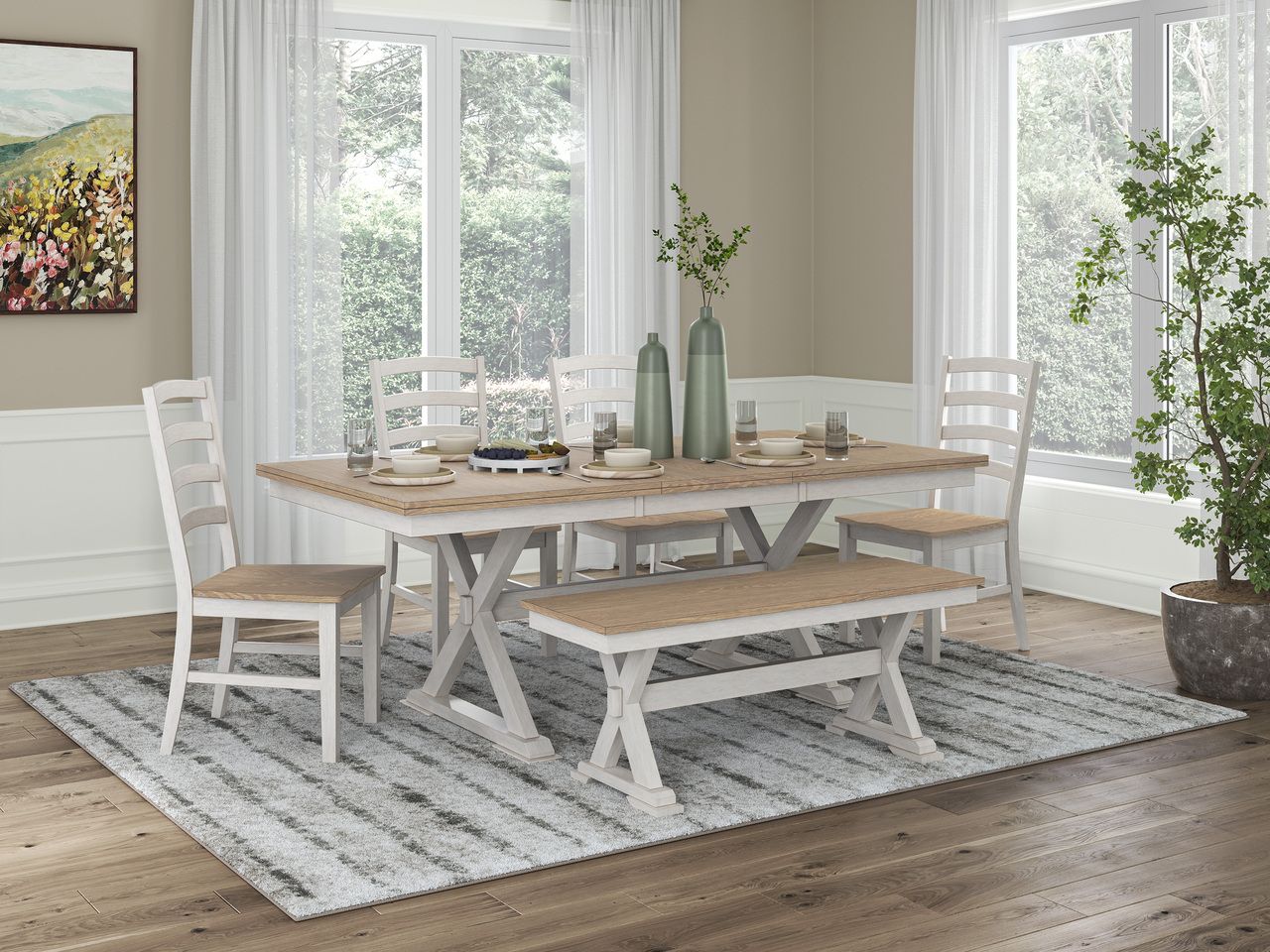 Westlinport 48 Inch Dining Bench In Natural and Antique White NCD62700