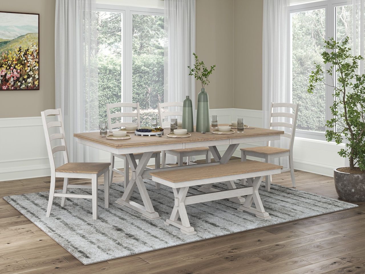 Westlinport Dining Chair Set of 2 In Natural and Antique White NCD62701