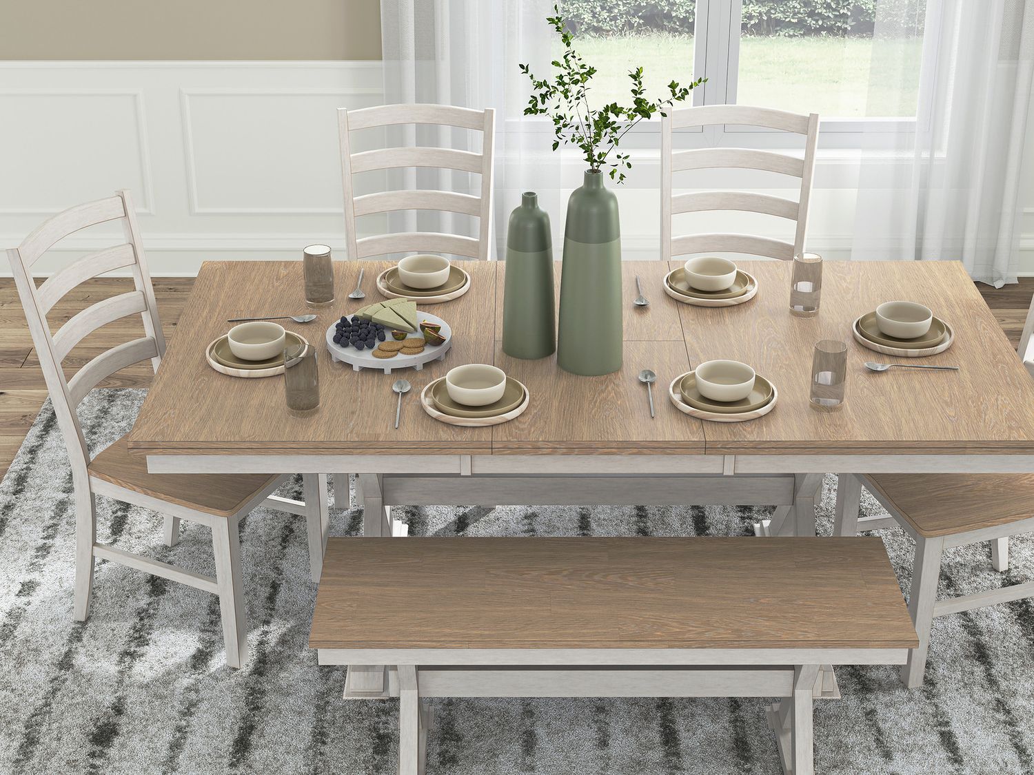 Westlinport Dining Butterfly Extension Table In Natural and Antique White NCD62735