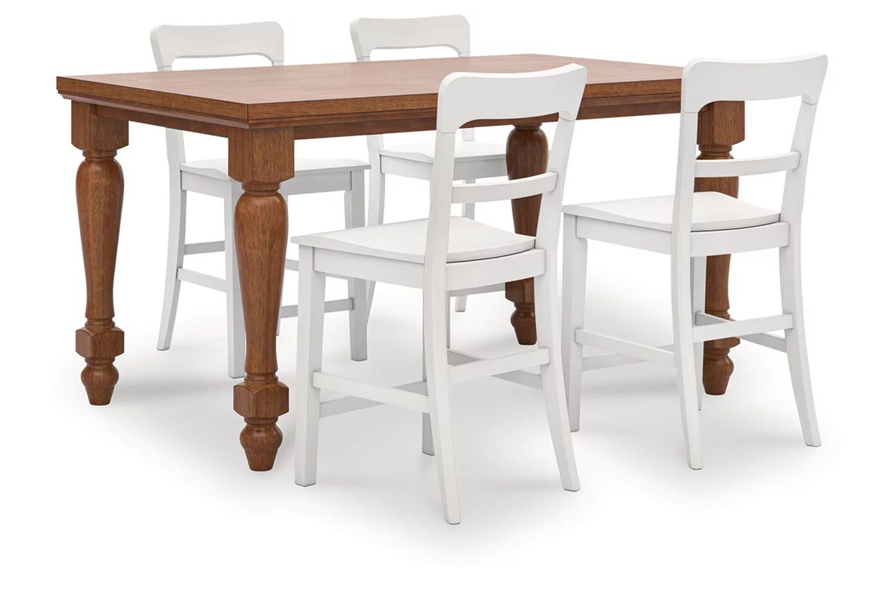 Basinger Counter Height Dining Room Set In White and Brown NCD824D13
