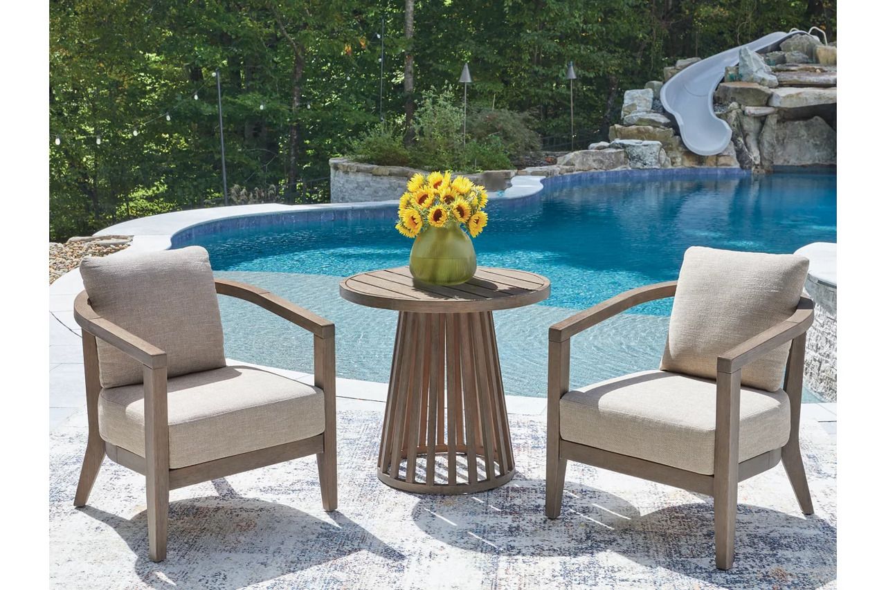 Cool Days Outdoor Chairs with Cushions/Table Set of 3 In Beige NCP310050