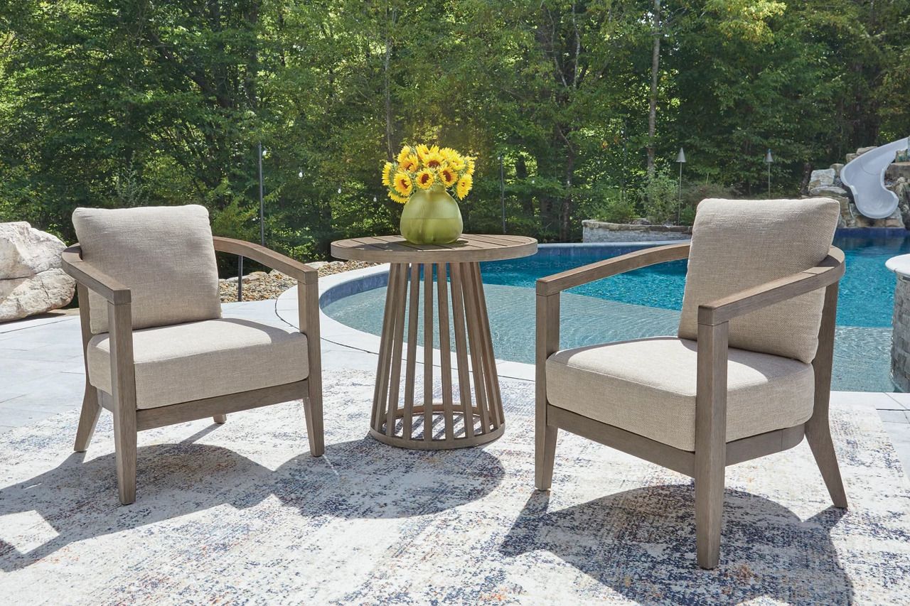 Cool Days Outdoor Chairs with Cushions/Table Set of 3 In Beige NCP310050