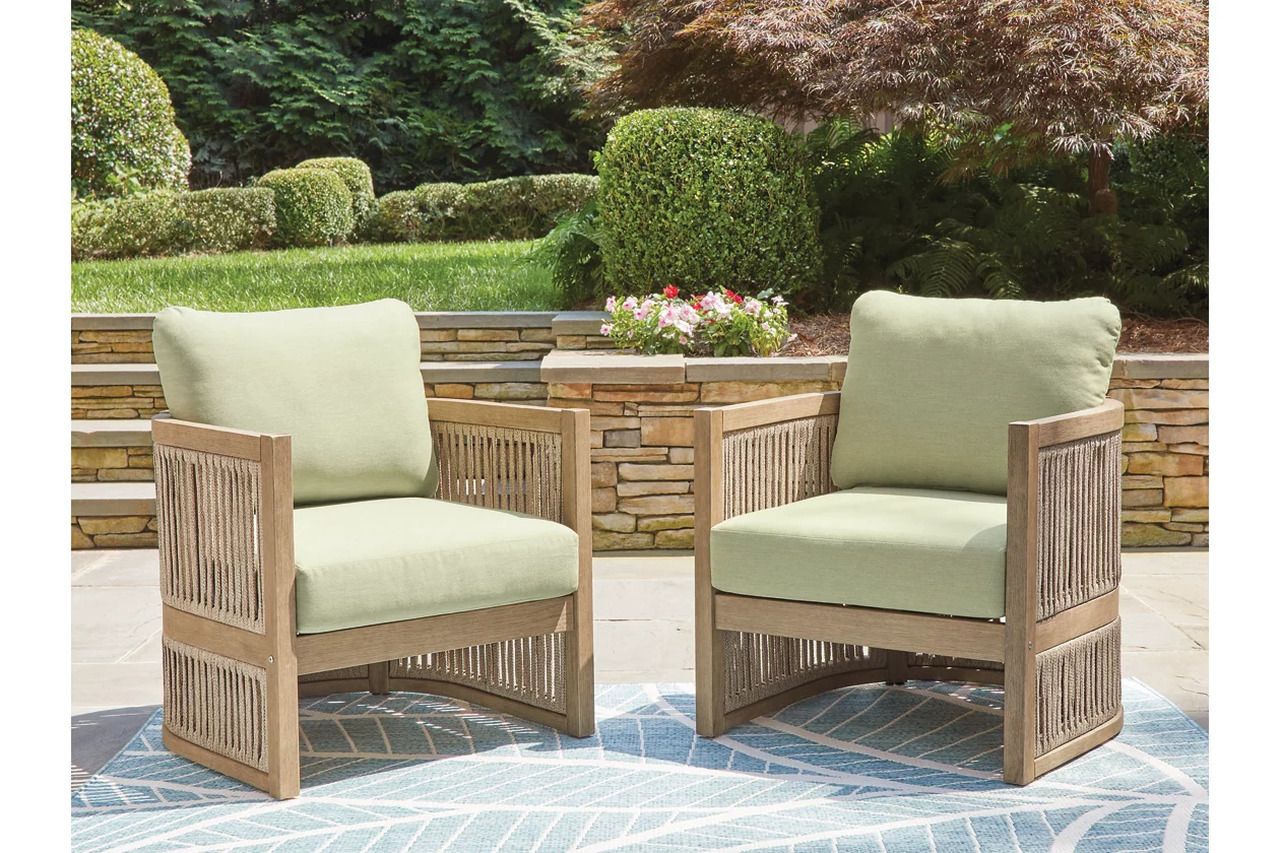 Vision Lane Outdoor Lounge Chair Set of 2 In Green and Beige NCP604820