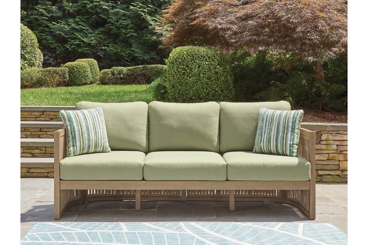 Vision Lane Outdoor Sofa with Cushion Set of 2 In Green and Beige NCP604838