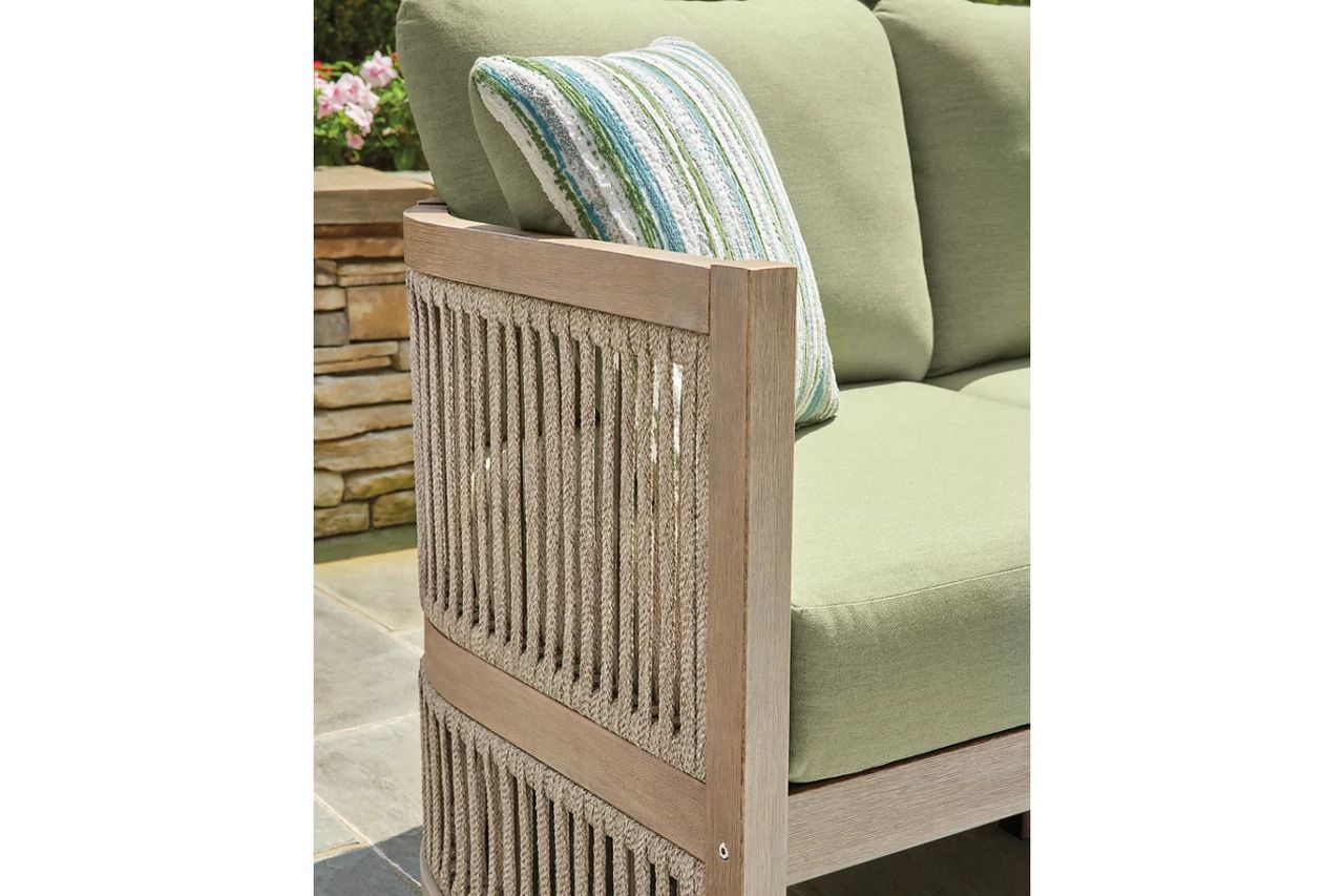 Vision Lane Outdoor Sofa with Cushion Set of 2 In Green and Beige NCP604838