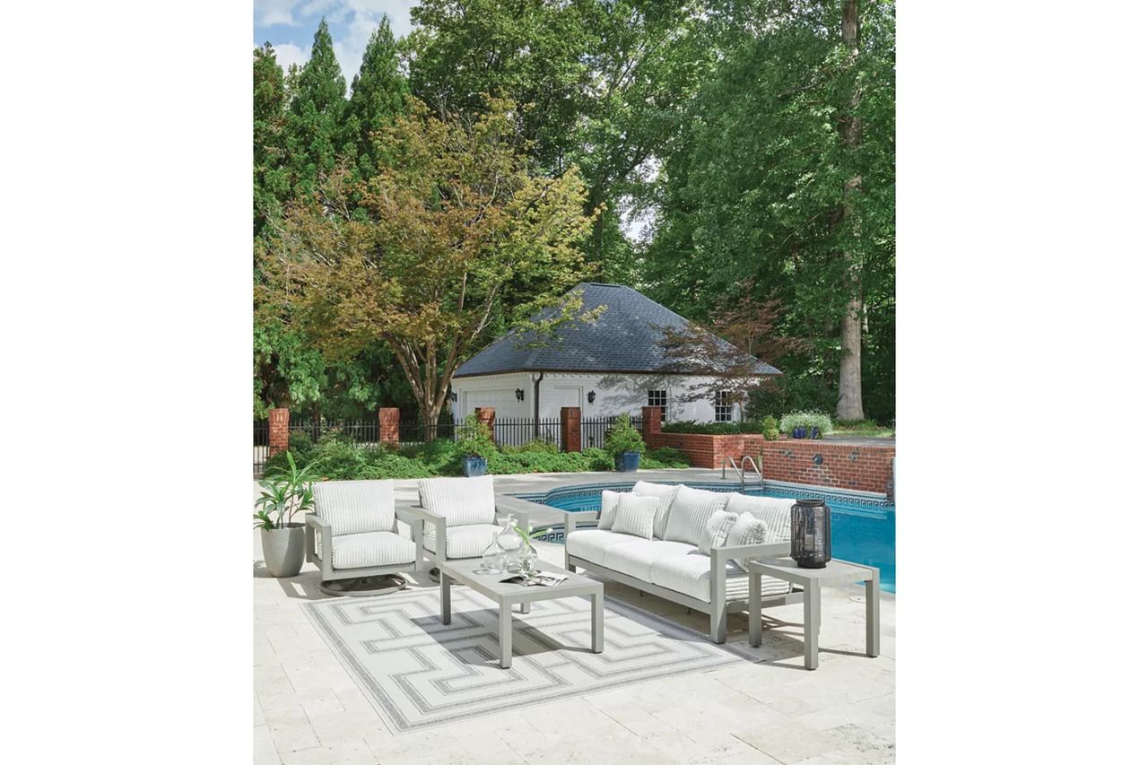 Agoda Pearl Outdoor Sofa with 2 Lounge Chairs and Coffee Table In Gray NCP695P2