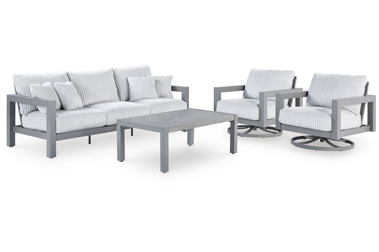 Agoda Pearl Outdoor Sofa with 2 Lounge Chairs and Coffee Table In Gray NCP695P2