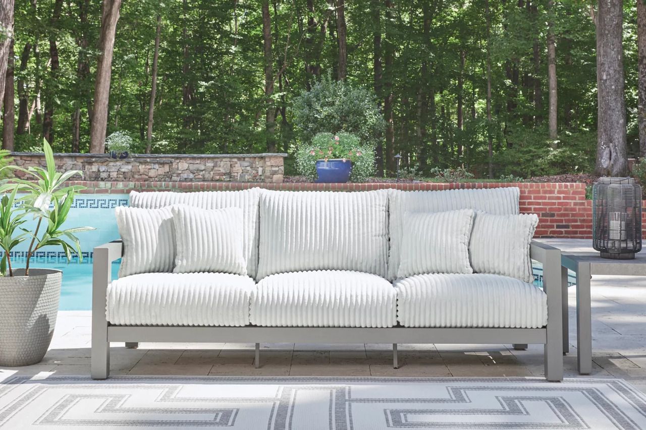 Agoda Pearl Outdoor Sofa with 2 Lounge Chairs and Coffee Table In Gray NCP695P2
