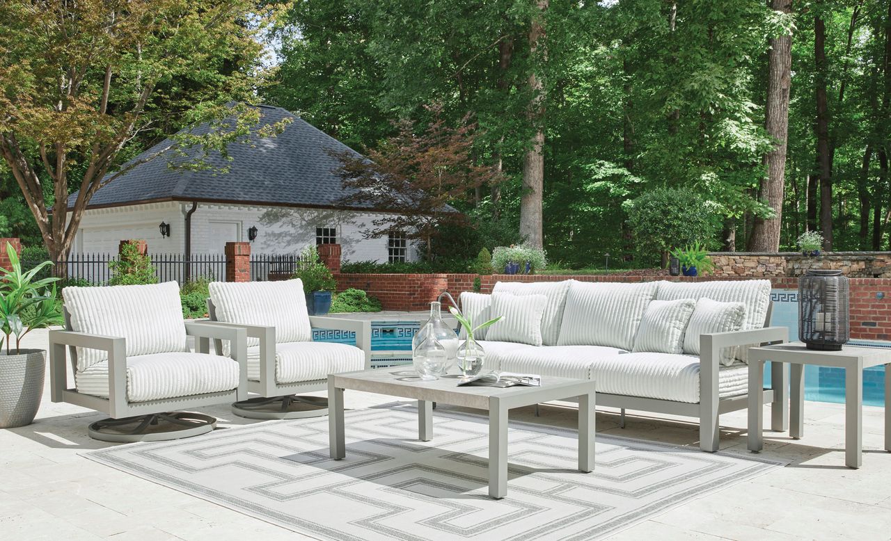 Agoda Pearl Outdoor Sofa with 2 Lounge Chairs and Coffee Table In Gray NCP695P2