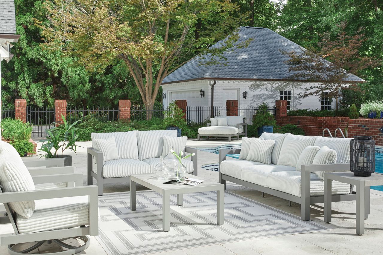 Agoda Pearl Outdoor Sofa with 2 Lounge Chairs and Coffee Table In Gray NCP695P2