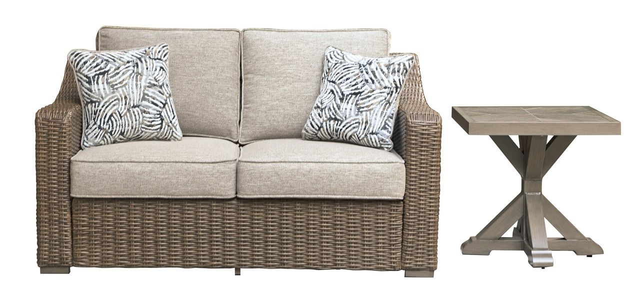 Carmel Bay Outdoor Loveseat with Cushion In Beige NCP790835