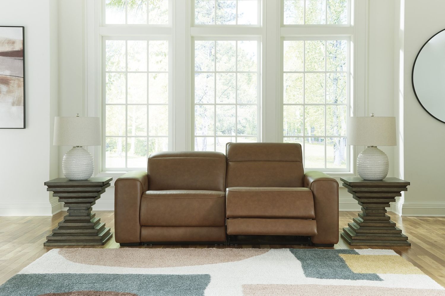 EasyMoney 2-Piece Power Reclining Sectional Loveseat In Caramel NCU10700S1