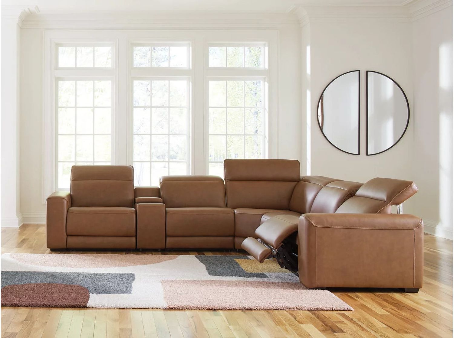 EasyMoney 6-Piece Power Reclining Sectional with Console In Caramel NCU10700S14