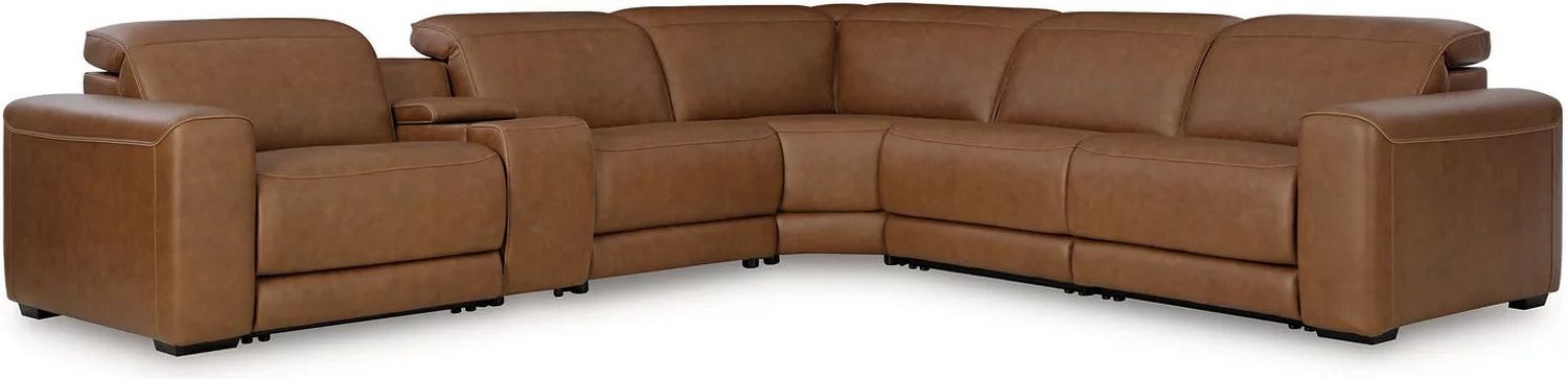 EasyMoney 6-Piece Power Reclining Sectional with Console In Caramel NCU10700S14