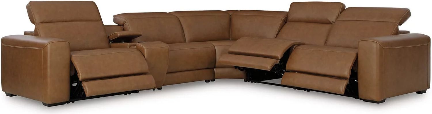 EasyMoney 6-Piece Power Reclining Sectional with Console In Caramel NCU10700S14