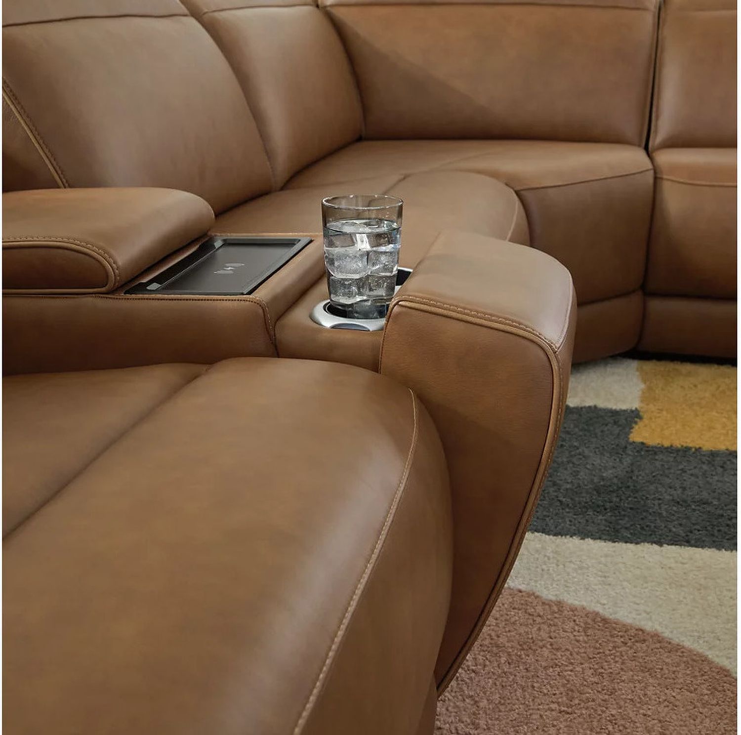 EasyMoney 6-Piece Power Reclining Sectional with Console In Caramel NCU10700S14